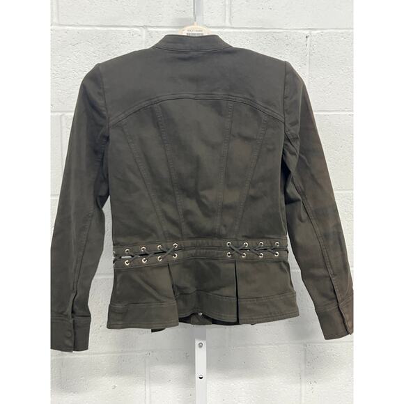 NWT White House Black Market Sz XS Olive Green Peplum Pret Pleated Army Jacket - Picture 8 of 8